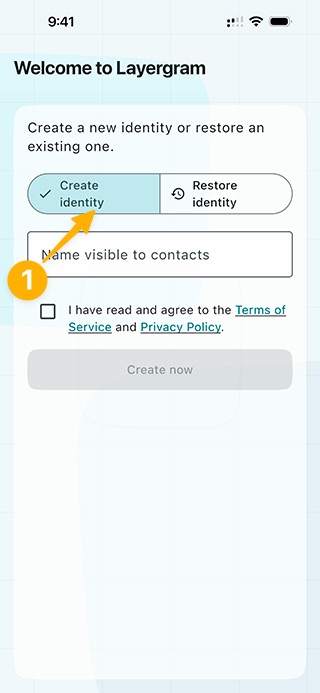 Layergram screenshot for step 001: Create your identity