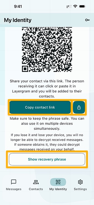 Layergram screenshot for step 006: Share your contact