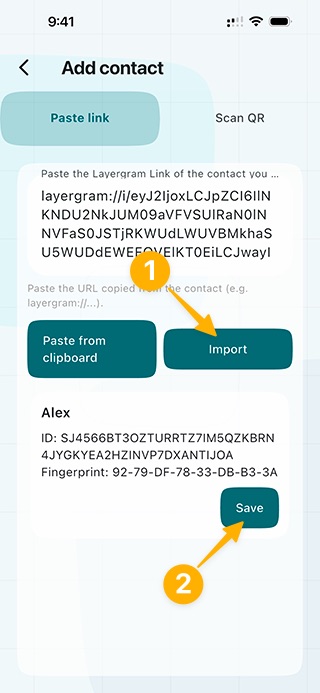 Layergram screenshot for step 009: Save the contact