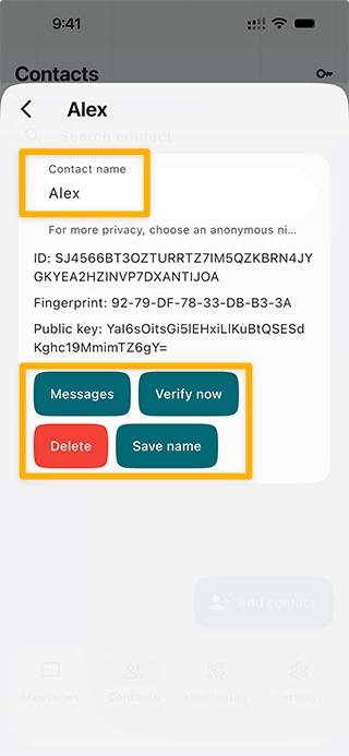 Layergram screen for step 010: Manage Contact