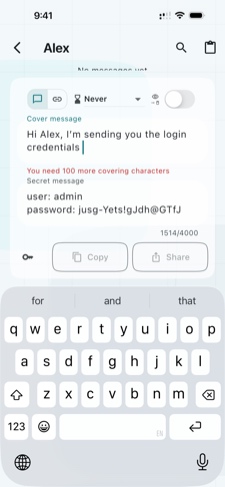 Escreva a mensagem de cobertura e a mensagem secreta